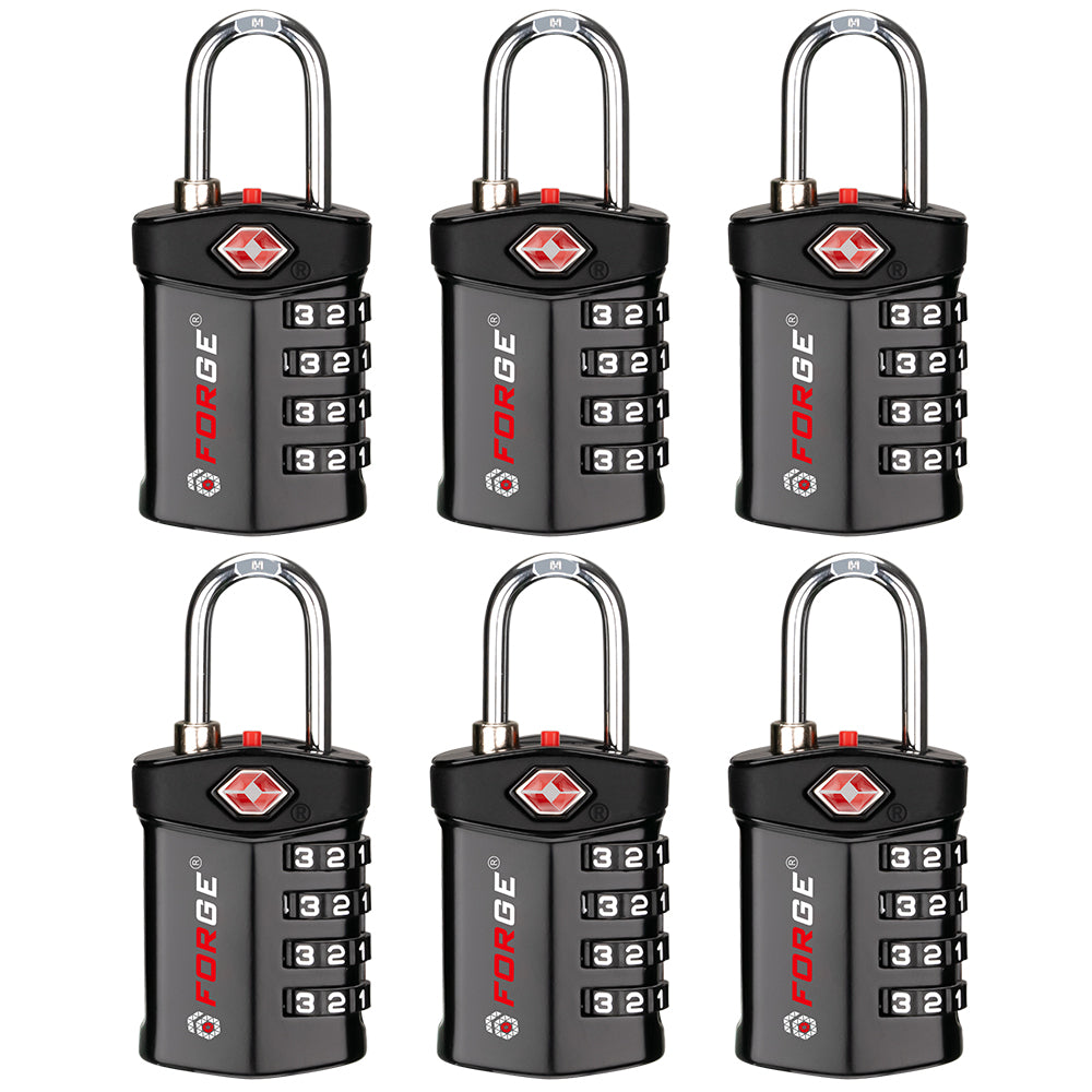 Forge TSA Approved 4-Digit Combination Lock with Open Alert, Black Pack