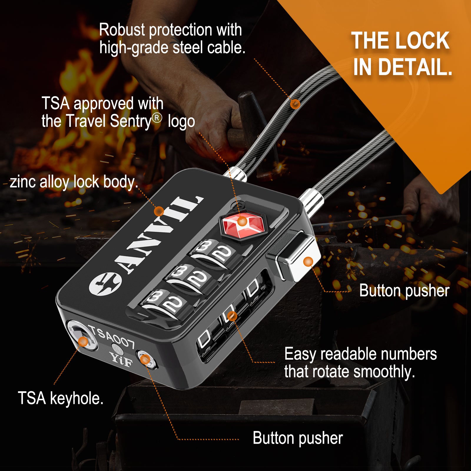 TSA Approved Luggage Lock – Combination Travel Lock (2 Pack, Black)