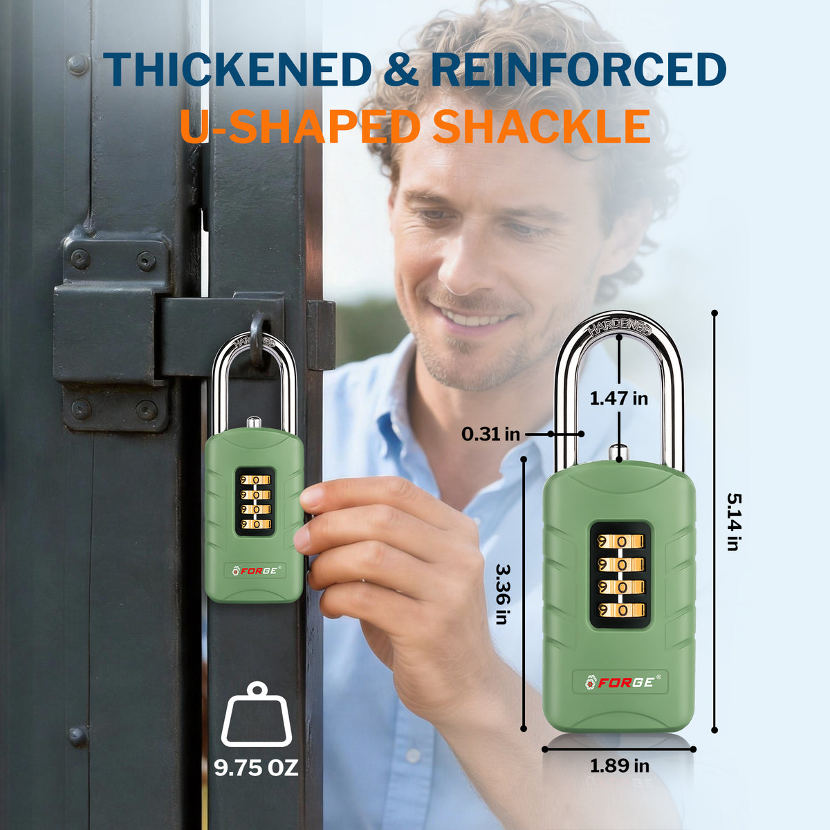 Forge 4-Digit Combination Padlock with Backup Keys, Short Shackle, Green