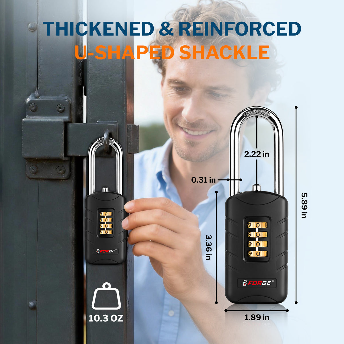 Forge 4-Digit Combination Padlock with Backup Keys, Long Shackle, Black
