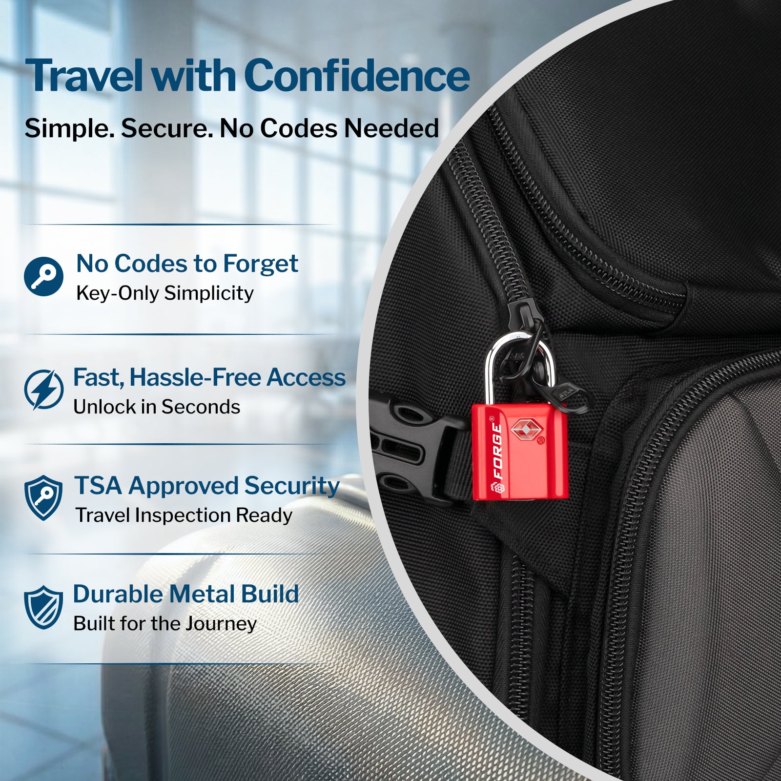 Forge TSA Approved Key Locks for Travel - Compact Alloy (OX Series, Red Pack)