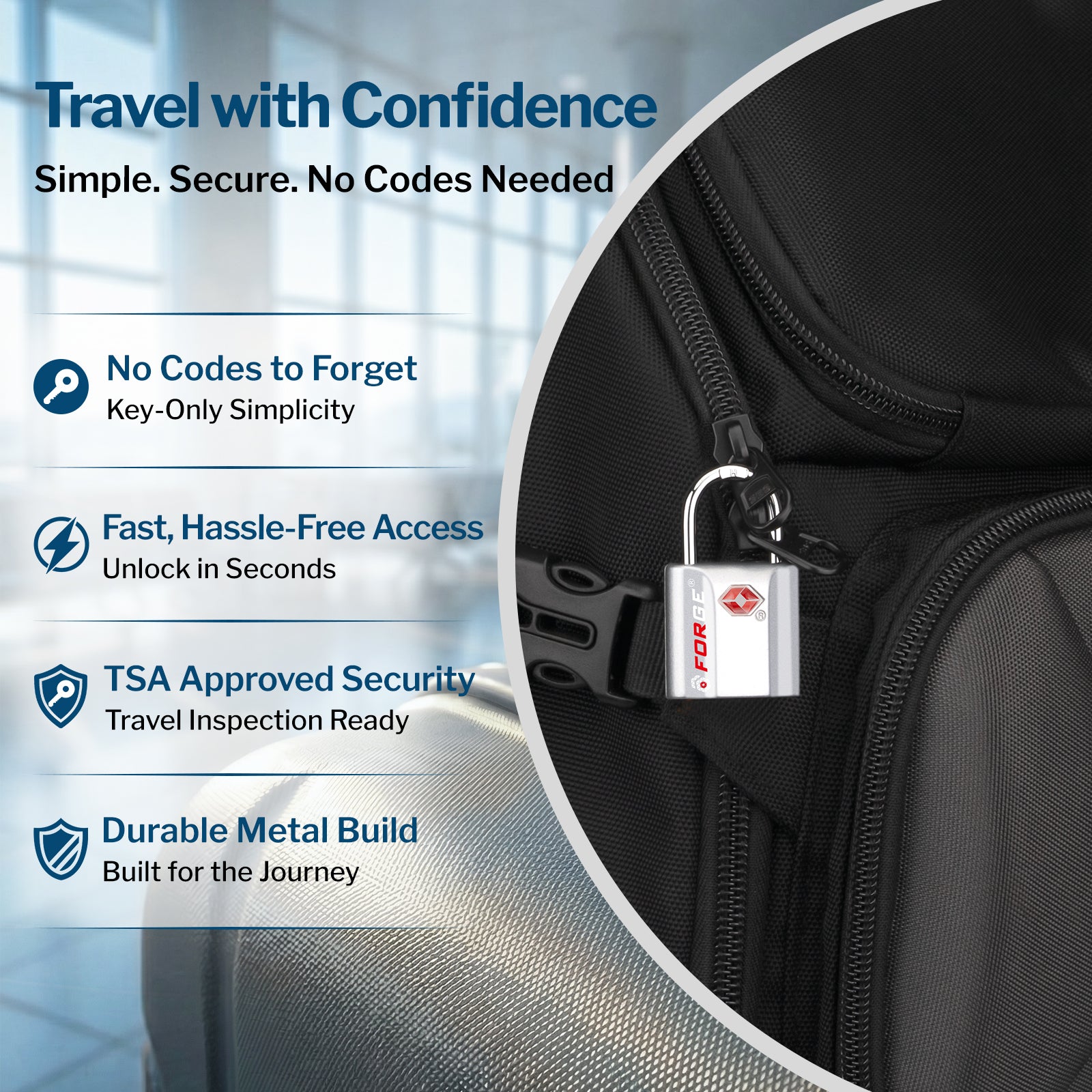 Forge TSA Approved Key Locks for Travel - Compact Alloy (OX Series, Silver Pack)