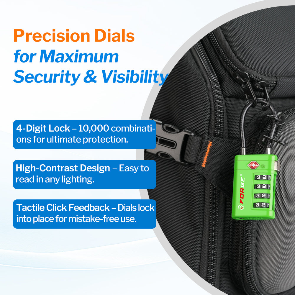 Forge TSA008 4-Digit Luggage Lock with Open Alert (Optimus Series, Green Pack)