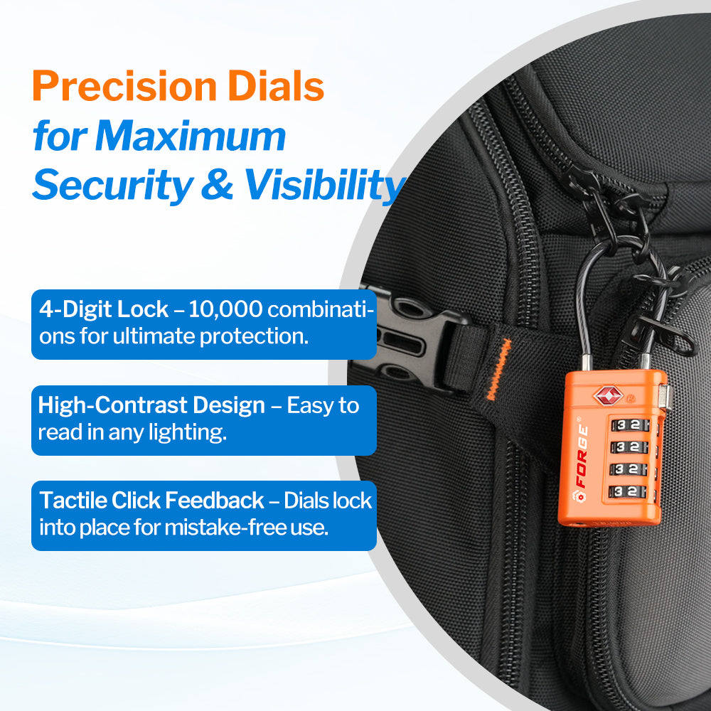 Forge TSA008 4-Digit Luggage Lock with Open Alert (Optimus Series, 4 Colors Pack #2)