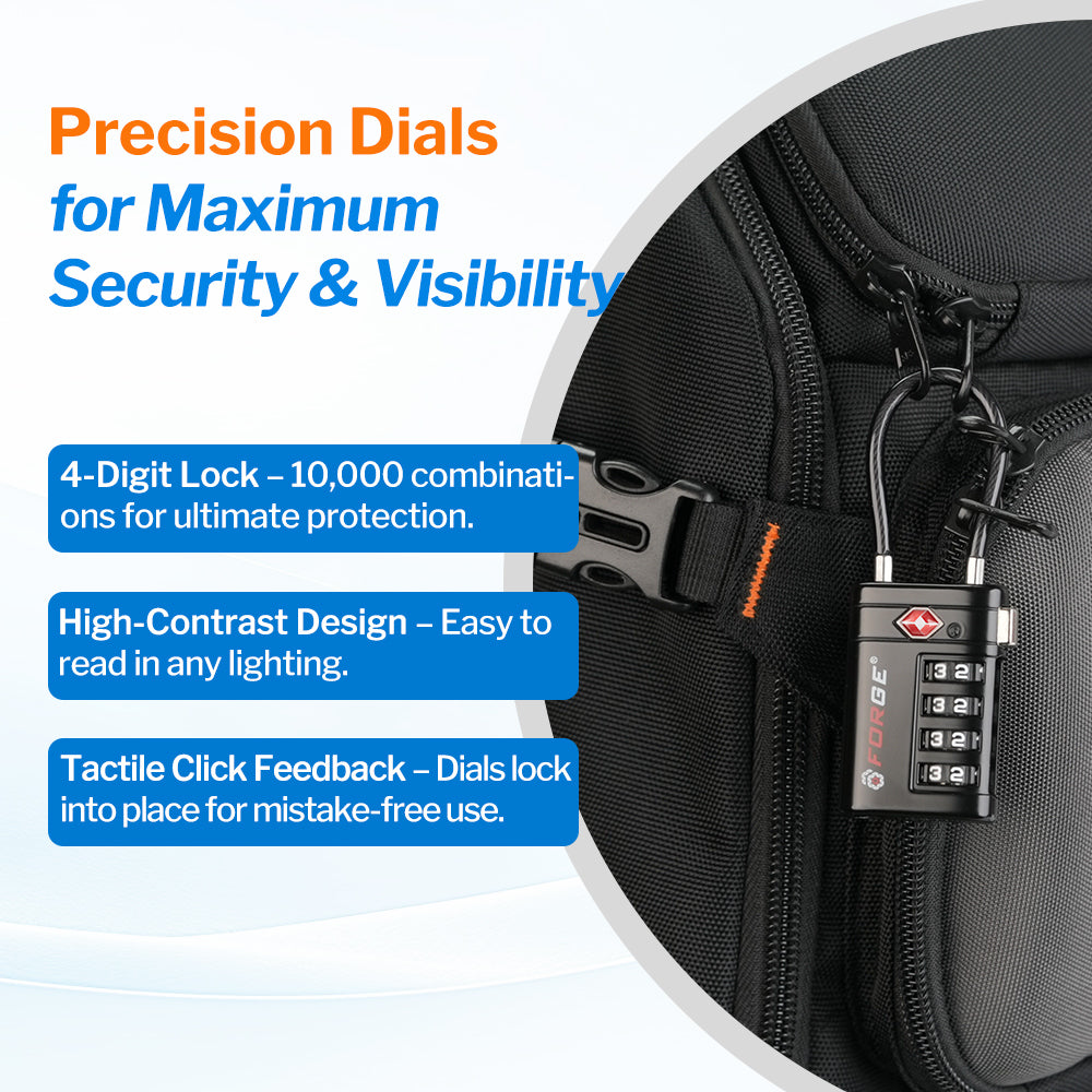 Forge TSA008 4-Digit Luggage Lock with Open Alert (Optimus Series, 4 Colors Pack)