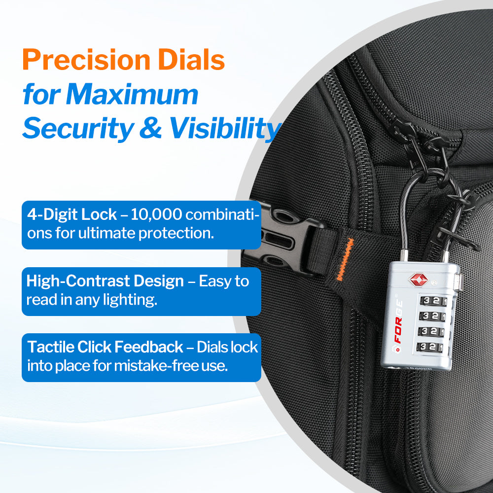 Forge TSA008 4-Digit Luggage Lock with Open Alert (Optimus Series, Silver Pack)