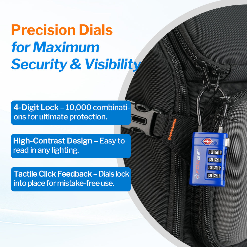 Forge TSA008 4-Digit Luggage Lock with Open Alert (Optimus Series, Blue Pack)