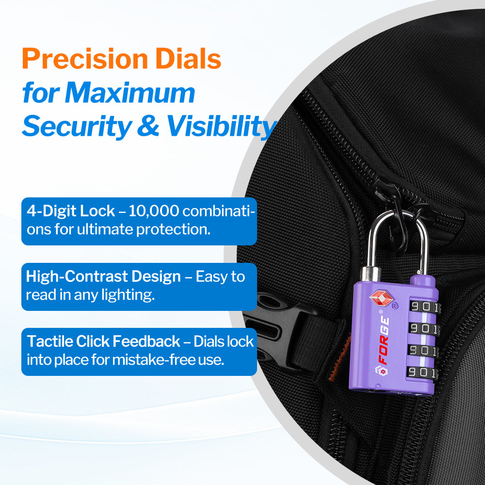 Forge Dual-Opening TSA Lock: Combo & Key Access , Purple Pack