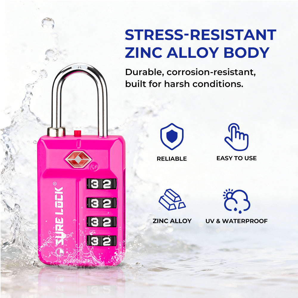 TSA 4-Digit Combination Luggage Lock – Resettable with Open Alert (Pink)
