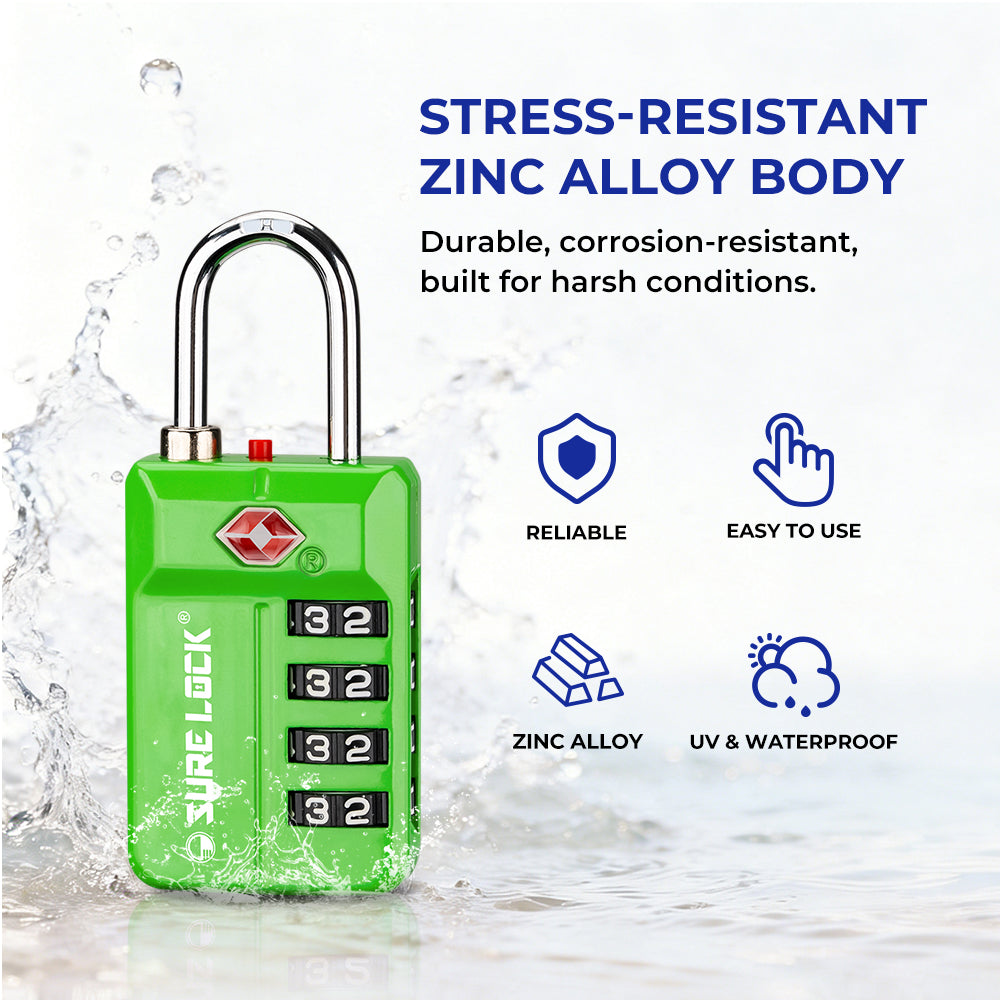 TSA 4-Digit Combination Luggage Lock – Resettable with Open Alert (Green)