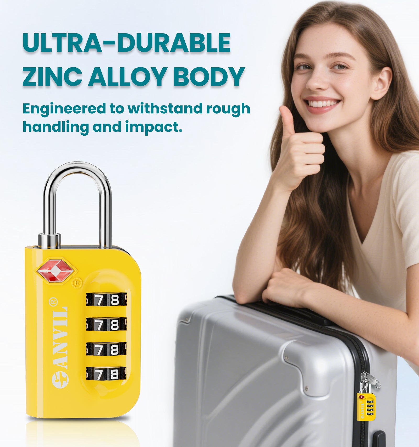 Anvil TSA Approved Luggage Lock – 4-Digit Combination (Yellow Pack) - LockSelect 