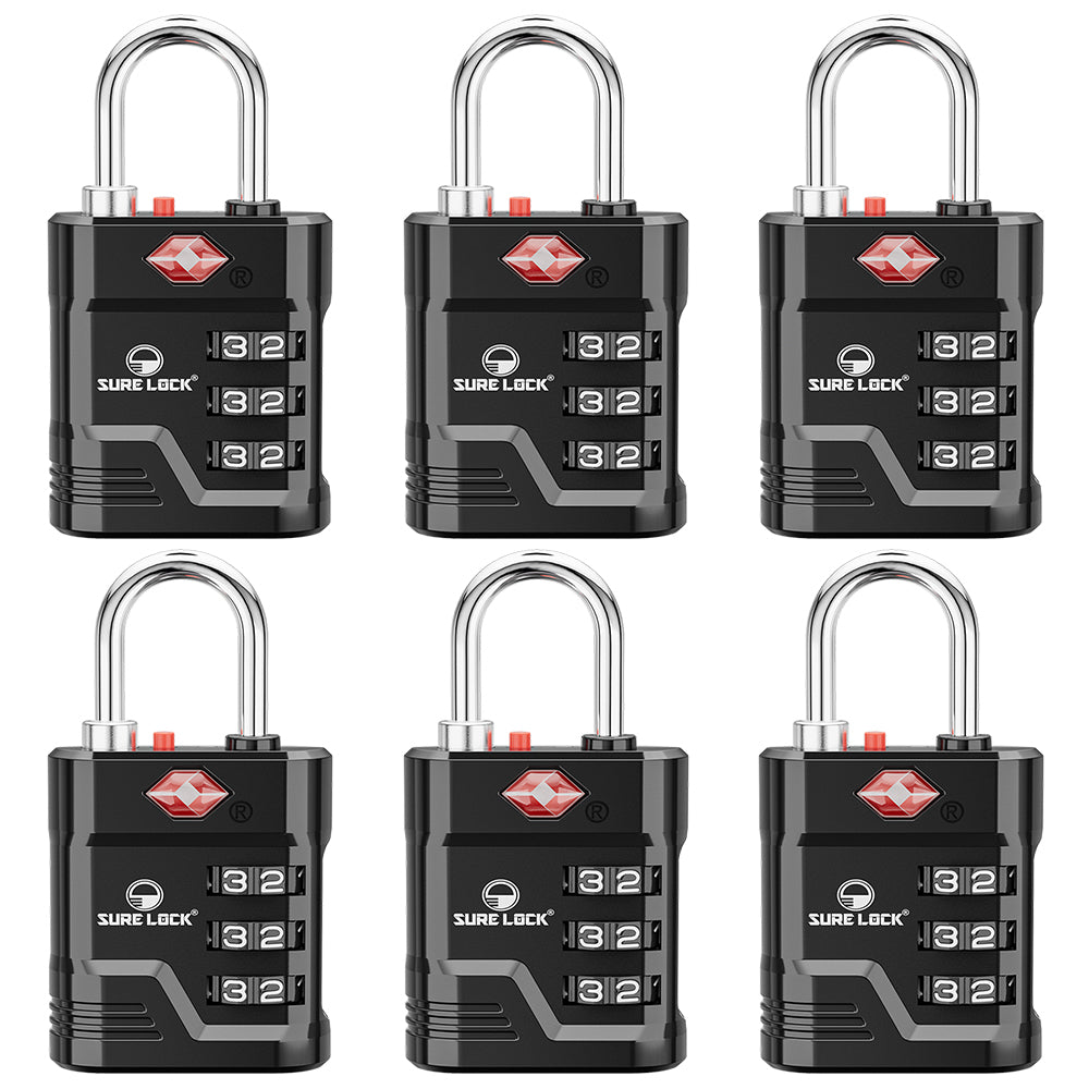 TSA Approved Luggage Lock – 3-Digit Combination Padlock with Open Alert & Easy-Read Dials (Black Pack) - LockSelect 