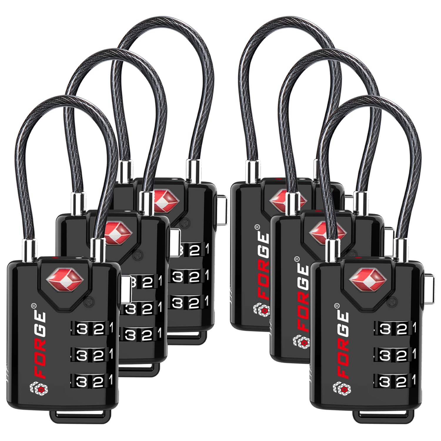 Forge TSA Approved Cable Luggage Lock with Easy-to-Read Dials (Eagle Series, Black Pack)
