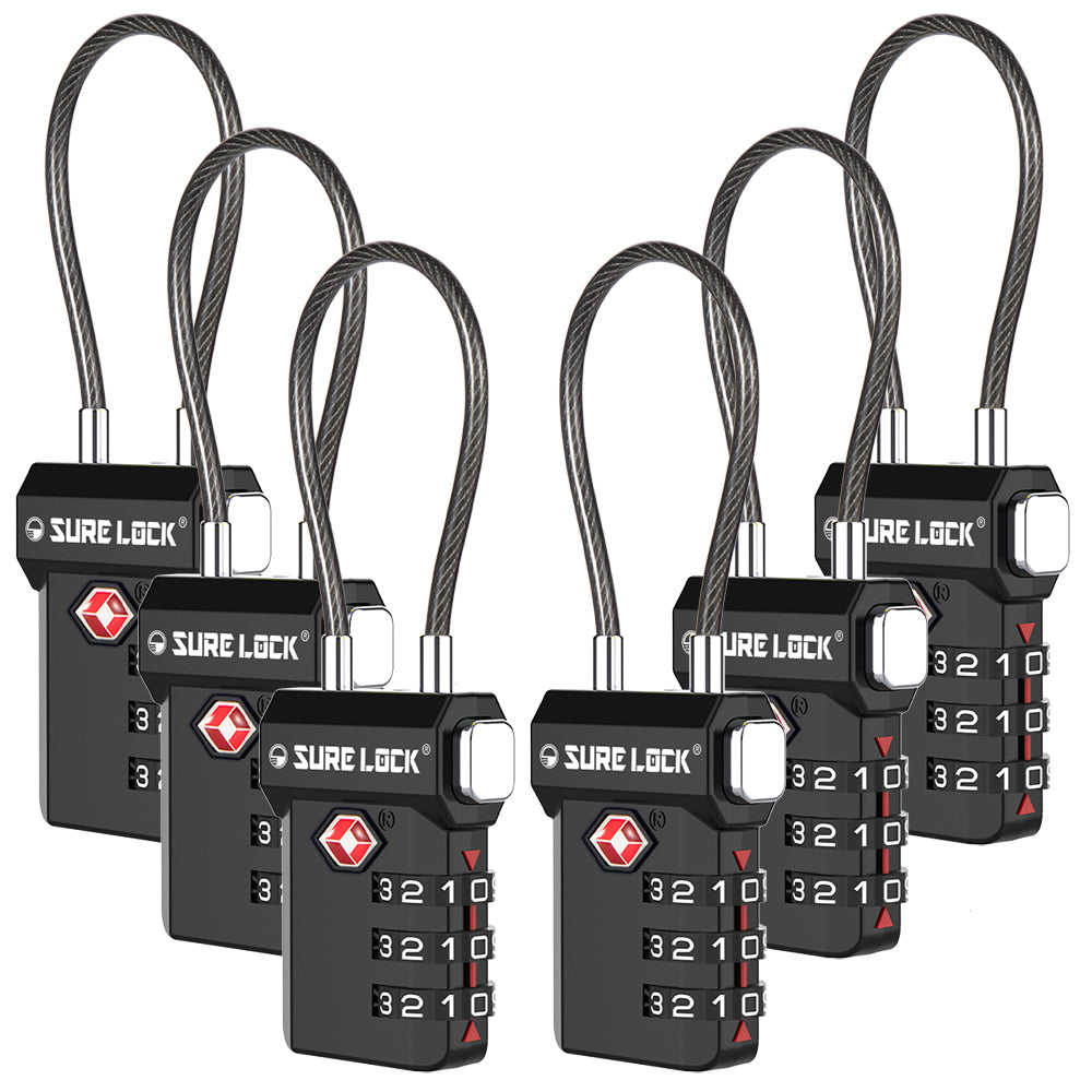 TSA Approved 3-Digit Combination Cable Lock (Black Pack) - LockSelect 