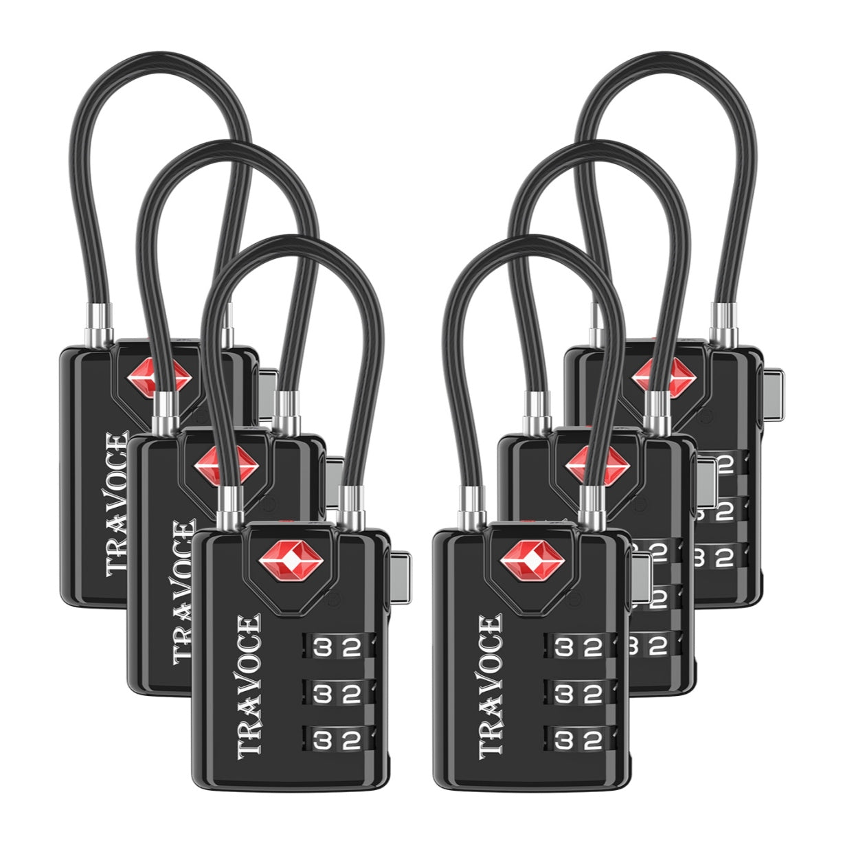 TSA Approved Luggage Cable Lock for Suitcase, Gym Locker & Toolbox (Black Pack)