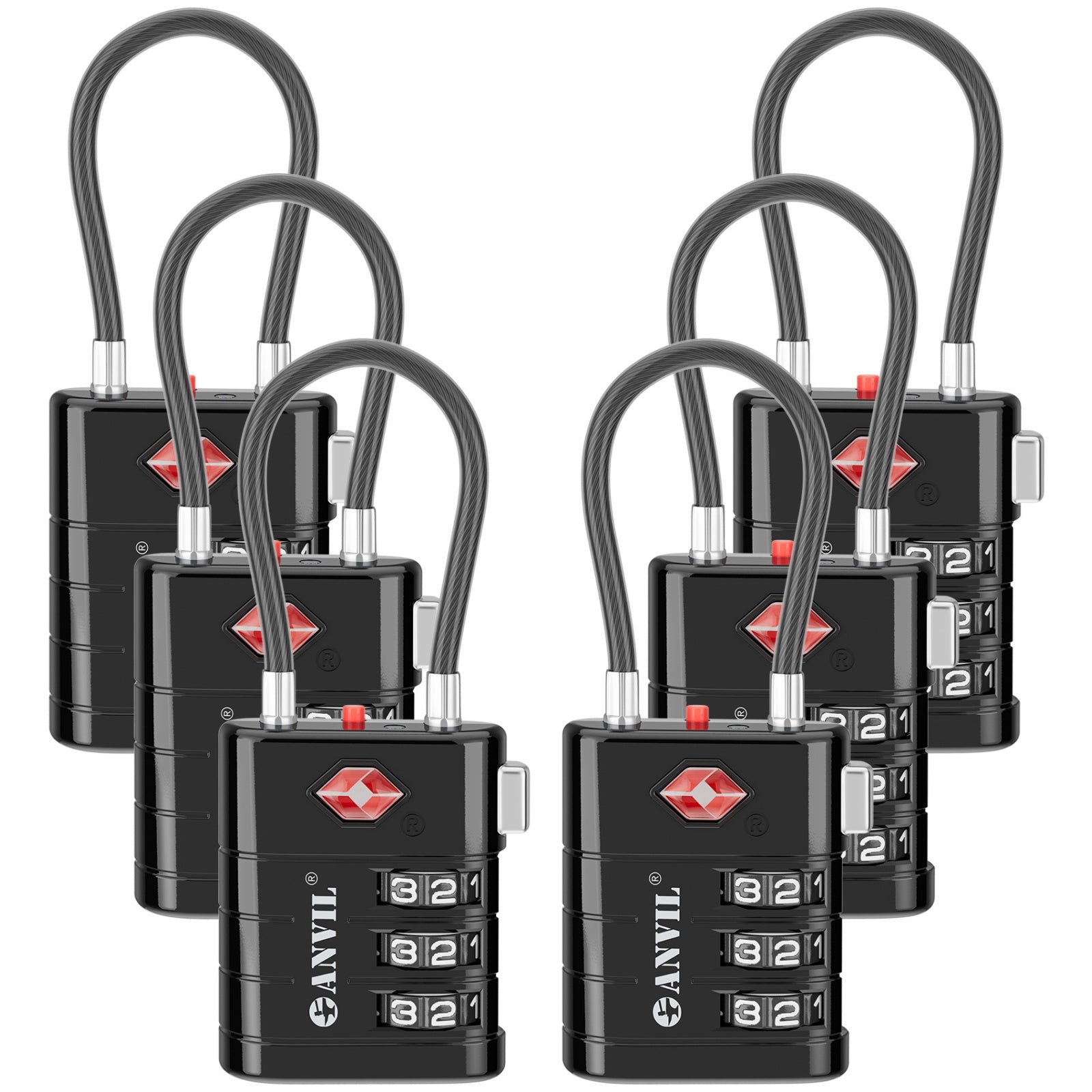 High Security TSA008 Combination Travel Lock with Inspection Indicator (Black)