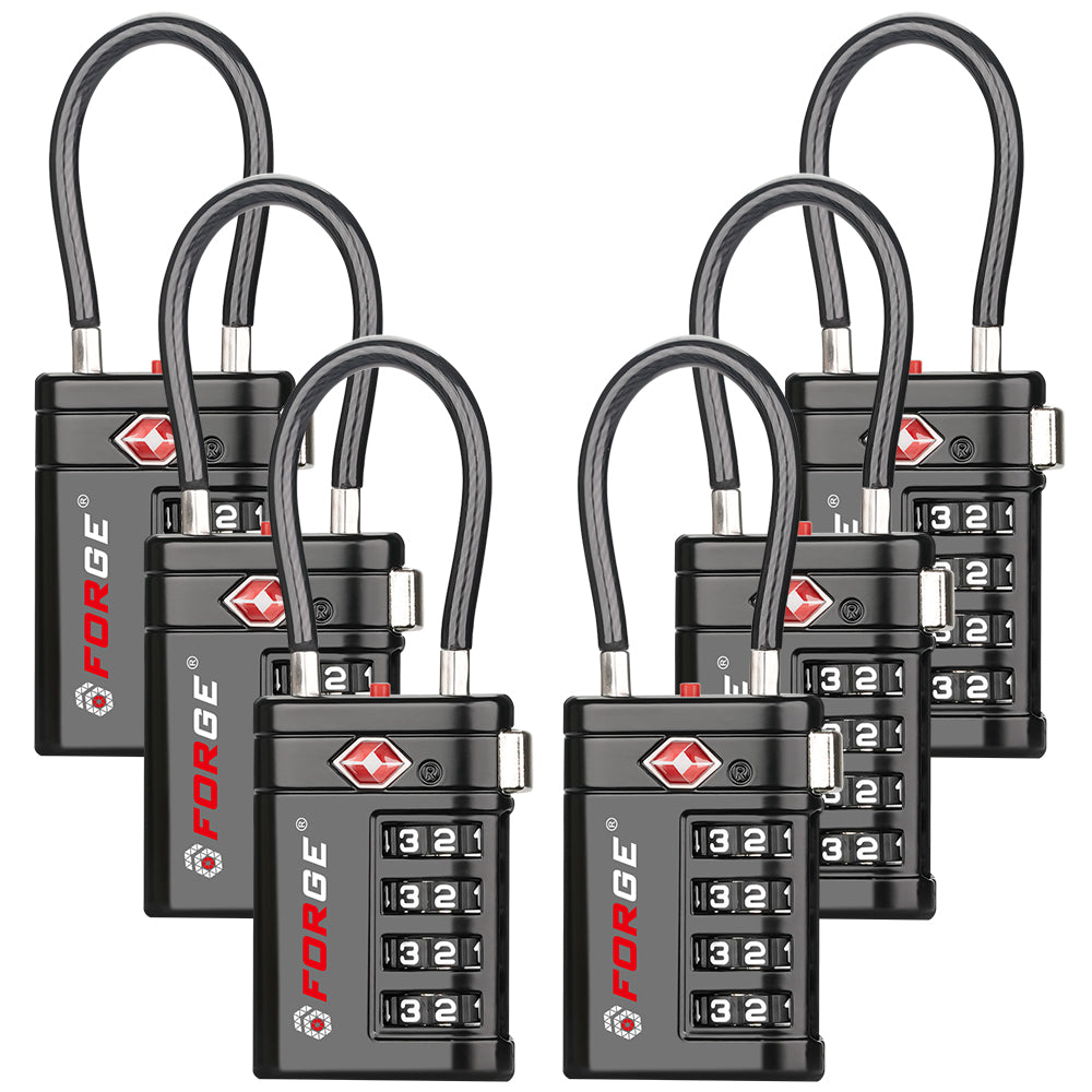 Forge TSA008 4-Digit Luggage Lock with Open Alert (Optimus Series, Black Pack)