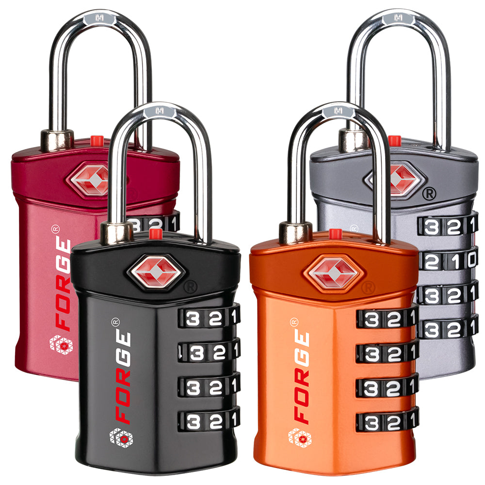 Forge TSA Approved 4-Digit Combination Lock with Open Alert, 4 Colors Pack