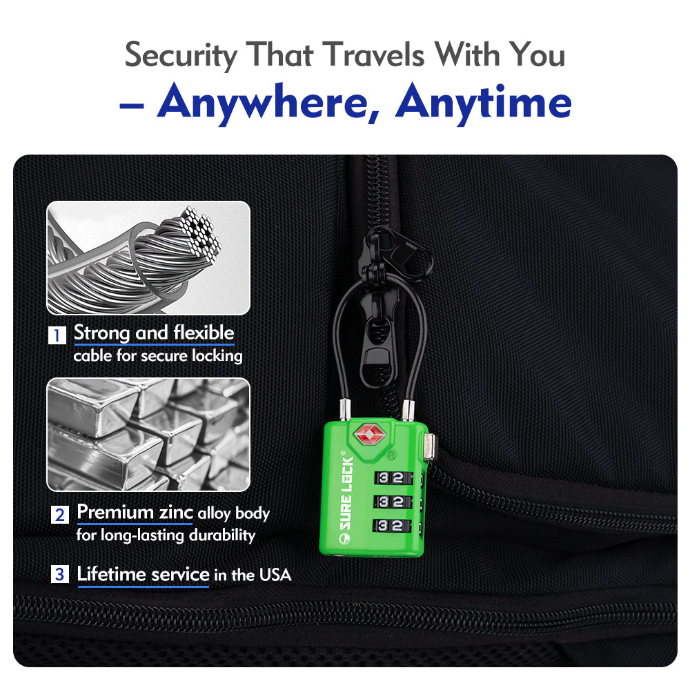 TSA Combination Cable Luggage Lock – Open Alert, Easy-Read Dials (Green Pack) - LockSelect 