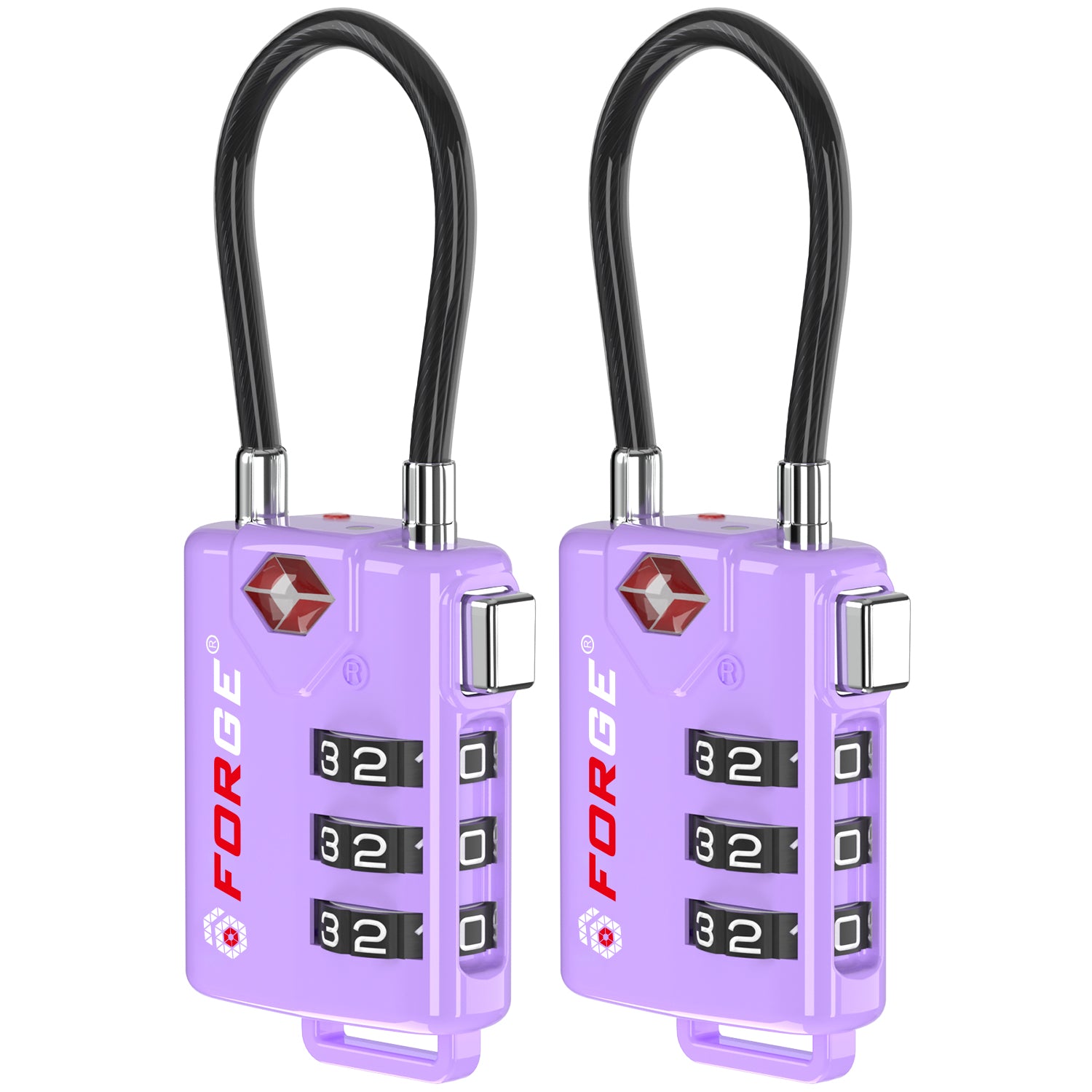 Forge TSA Approved Cable Luggage Lock with Easy-to-Read Dials (Eagle Series, Purple Pack)