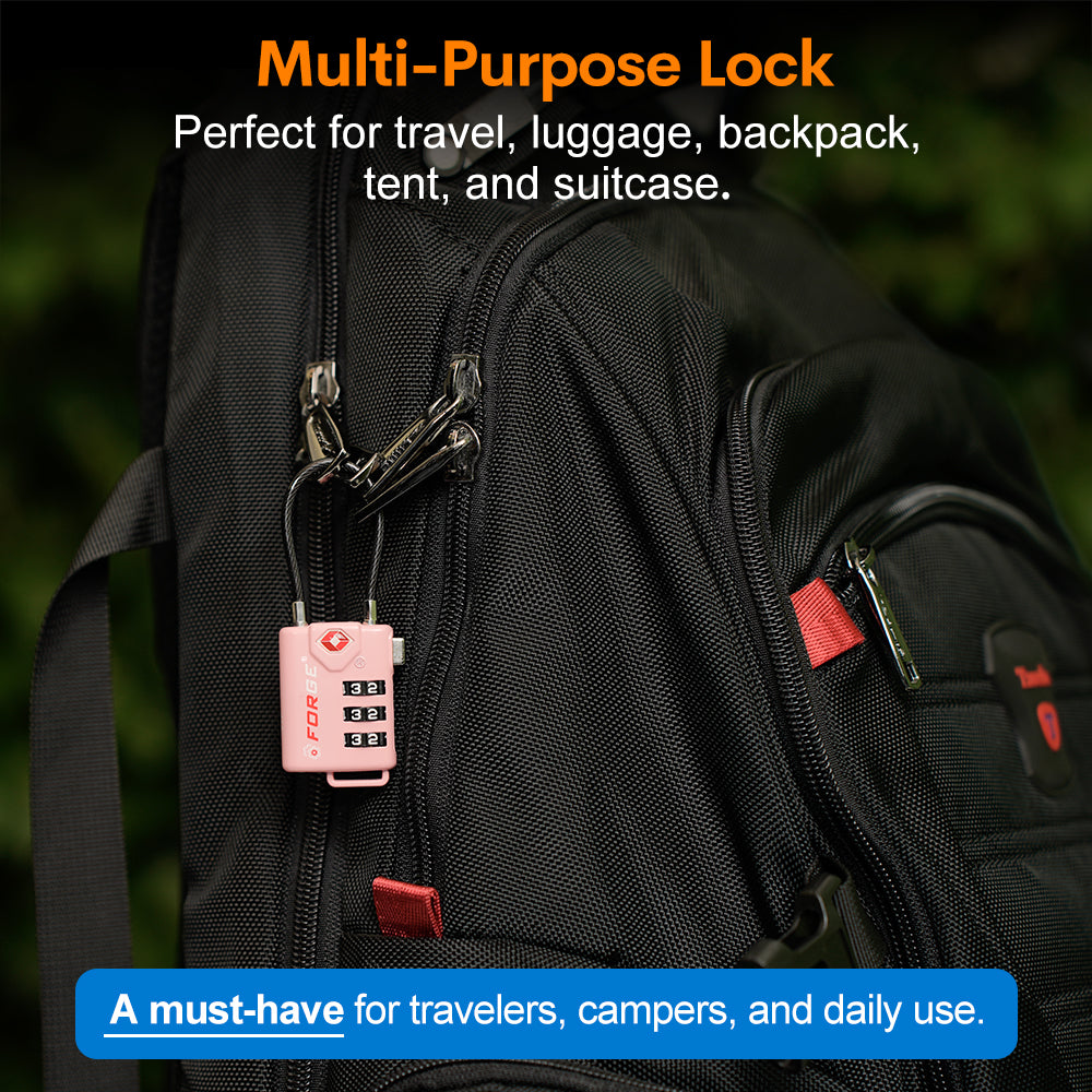 Forge TSA Approved Cable Luggage Lock with Easy-to-Read Dials (Eagle Series, Pink Pack)
