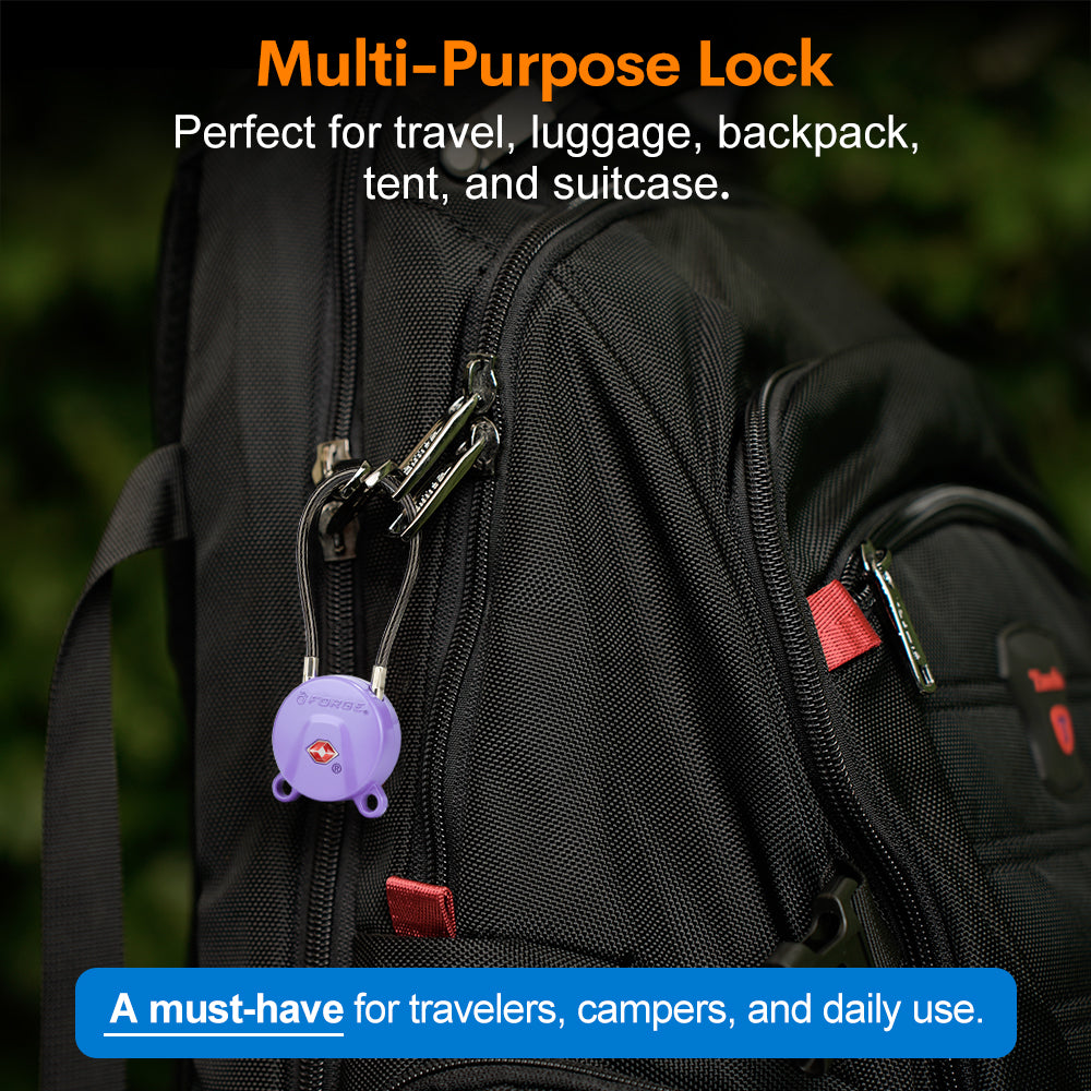 Forge TSA006 Dimple Key Cable Locks (Koala Series, Purple 2 Pack)