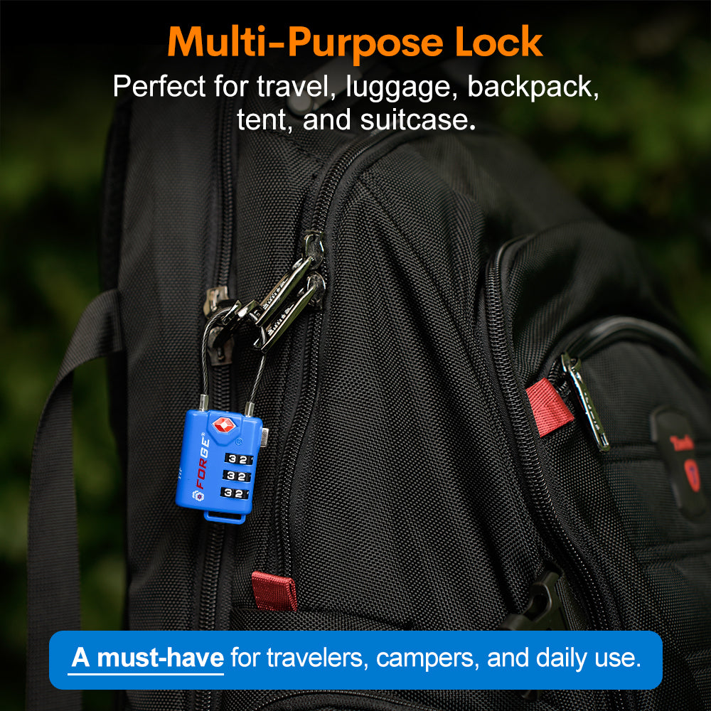 Forge TSA Approved Cable Luggage Lock with Easy-to-Read Dials (Eagle Series, Blue Pack)