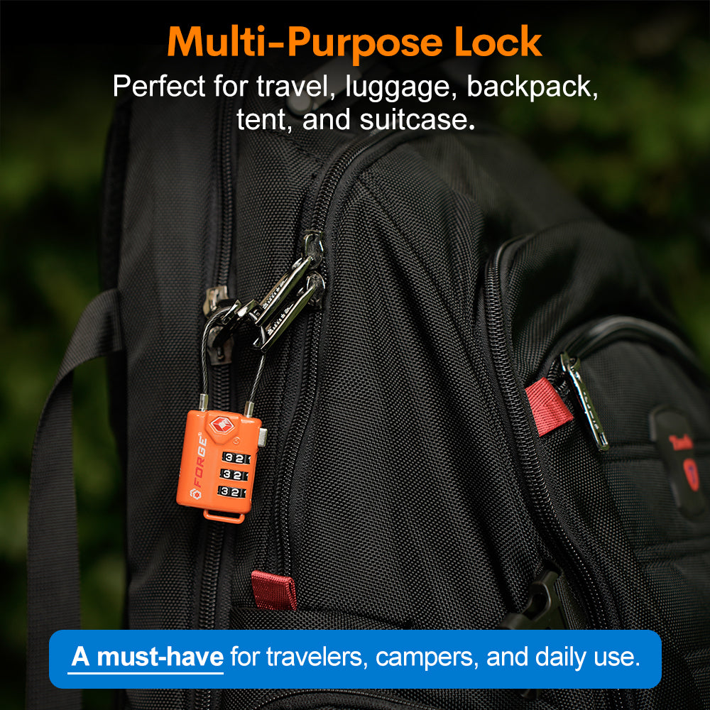 Forge TSA Approved Cable Luggage Lock with Easy-to-Read Dials (Eagle Series, Orange Pack)