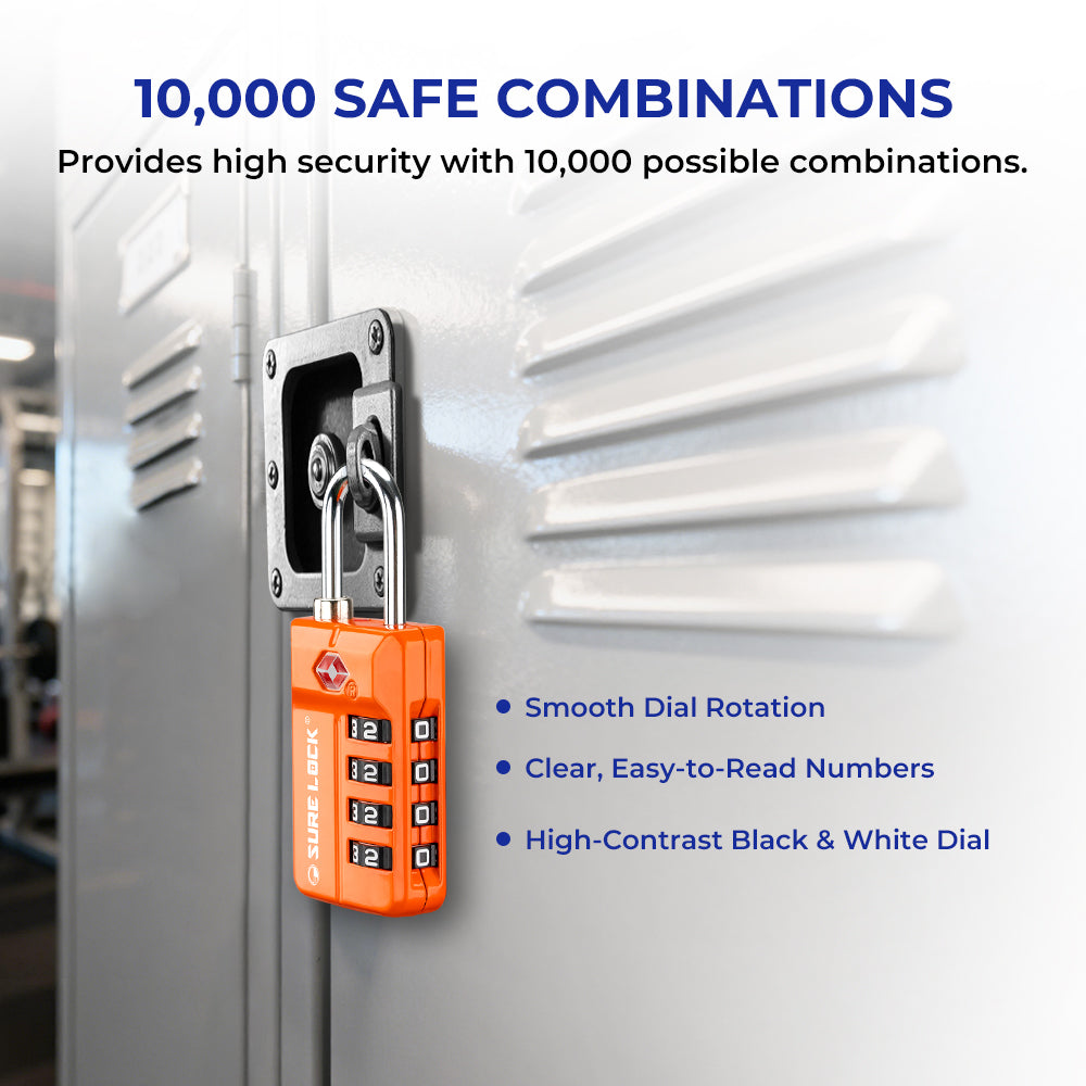 TSA 4-Digit Combination Luggage Lock – Resettable with Open Alert (Orange)