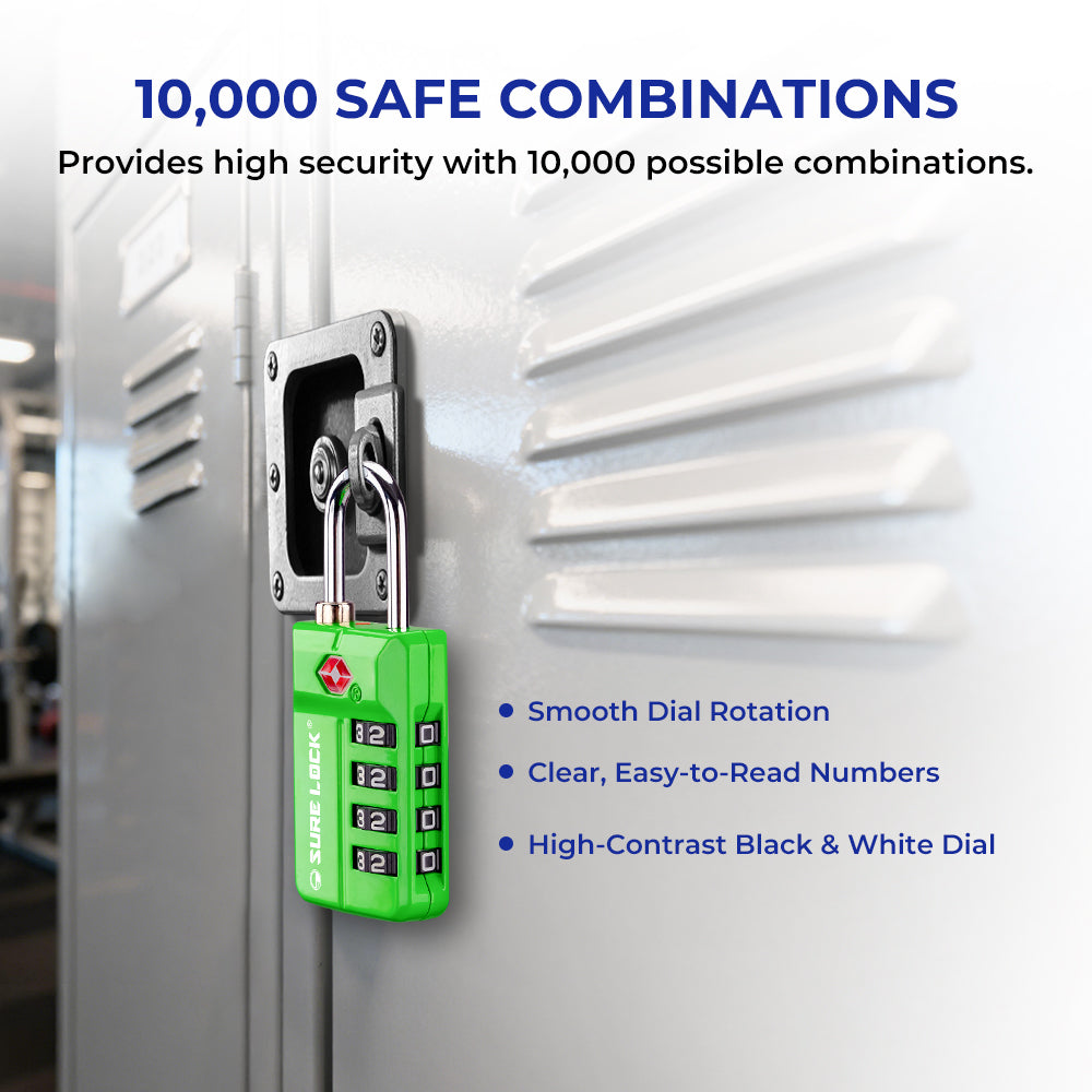 TSA 4-Digit Combination Luggage Lock – Resettable with Open Alert (Green)