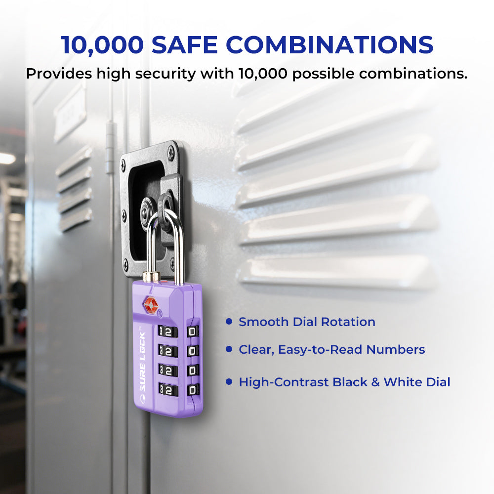 TSA 4-Digit Combination Luggage Lock – Resettable with Open Alert (Purple)
