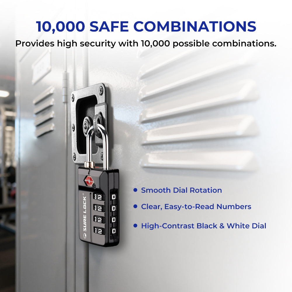 TSA 4-Digit Combination Luggage Lock – Resettable with Open Alert (Black)