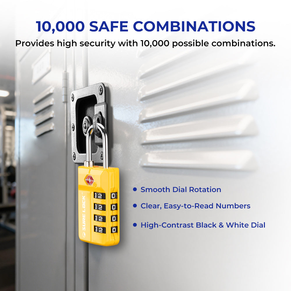 TSA 4-Digit Combination Luggage Lock – Resettable with Open Alert (Yellow)