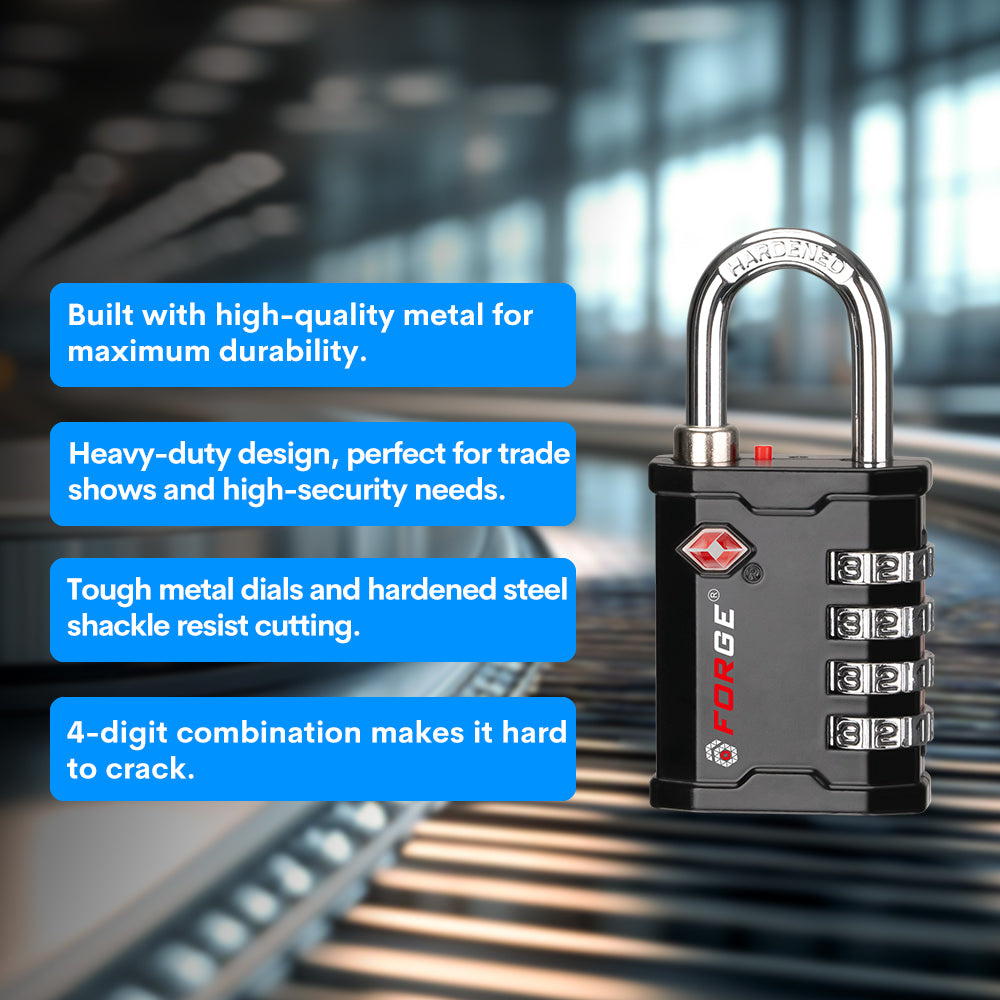 Forge 4-Digit Heavy Duty TSA Approved Lock for Travel & Gym, Black Pack