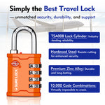 TSA 4-Digit Combination Luggage Padlock – All Metal Travel Lock (Orange Pack) - LockSelect 