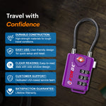 Forge TSA Approved Cable Luggage Lock with Easy-to-Read Dials (Eagle Series, Dark Purple)
