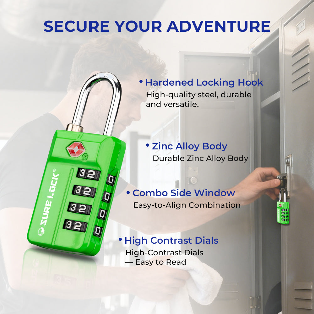 TSA 4-Digit Combination Luggage Lock – Resettable with Open Alert (Green)