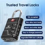 TSA Approved Luggage Lock – 3-Digit Combination Padlock with Open Alert & Easy-Read Dials (Black Pack) - LockSelect 