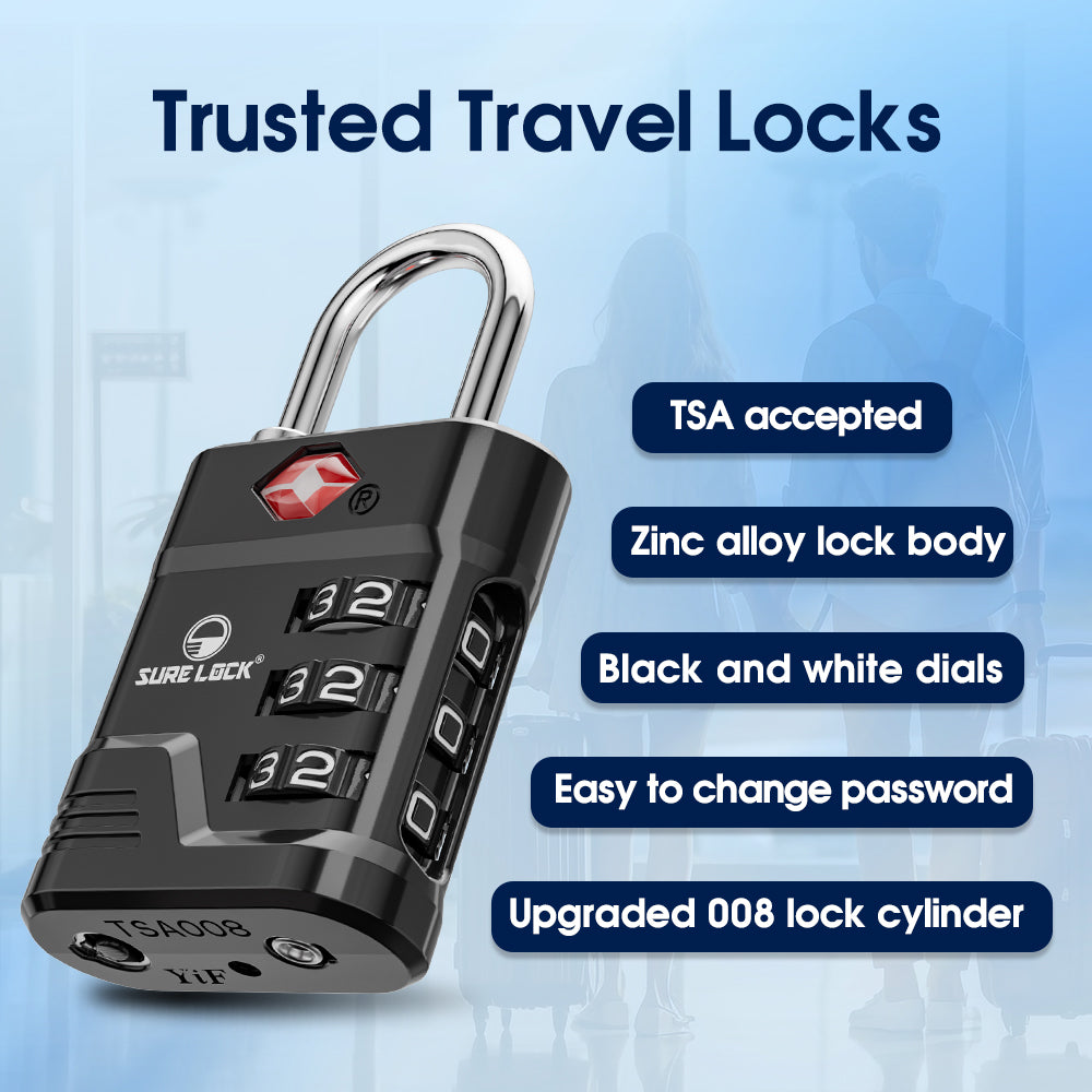 TSA Approved Luggage Lock – 3-Digit Combination Padlock with Open Alert & Easy-Read Dials (Black Pack) - LockSelect 