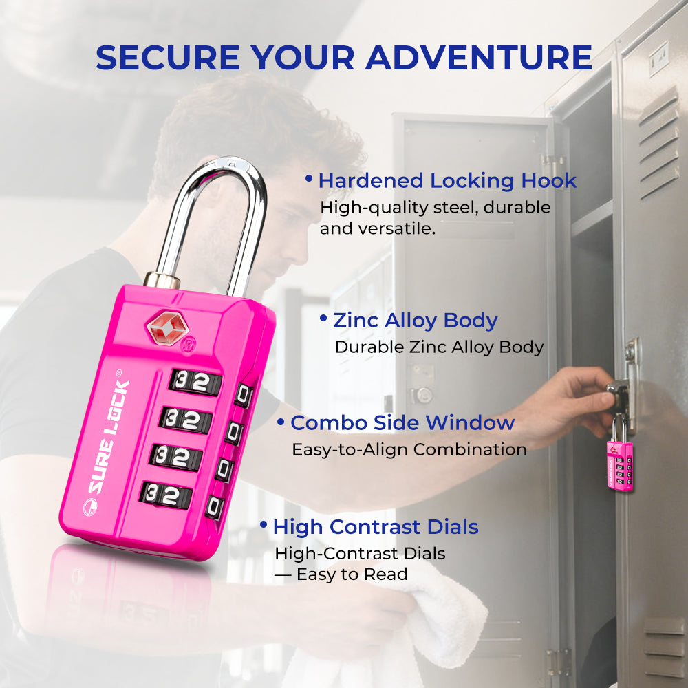 TSA 4-Digit Combination Luggage Lock – Resettable with Open Alert (Pink)