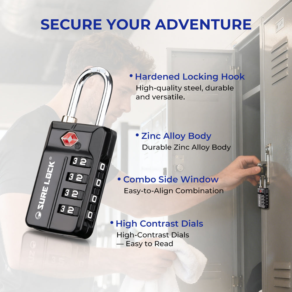 TSA 4-Digit Combination Luggage Lock – Resettable with Open Alert (Black)
