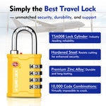 TSA Accepted 4-Digit Heavy Duty Combination Luggage Padlock – All Metal Travel Lock (Yellow Pack) - LockSelect 