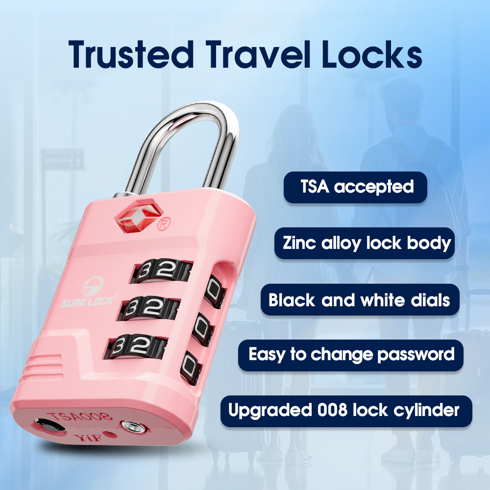 TSA Approved Combination Padlock with Open Alert & Easy-Read Dials (Pink Pack) - LockSelect 