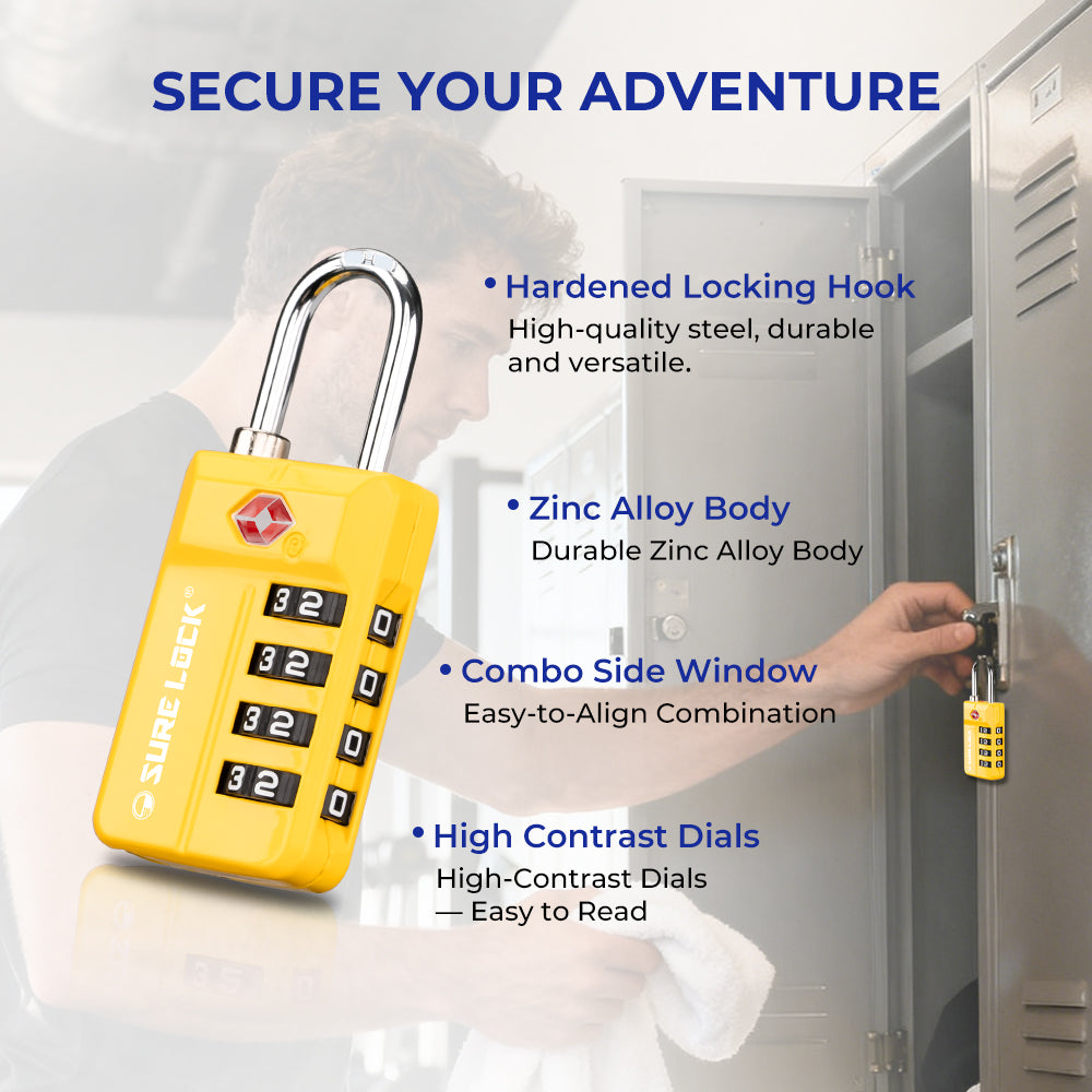 TSA 4-Digit Combination Luggage Lock – Resettable with Open Alert (Yellow)