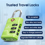 TSA Approved Luggage Lock – 3-Digit Combination Padlock with Open Alert & Easy-Read Dials (Green Pack) - LockSelect 