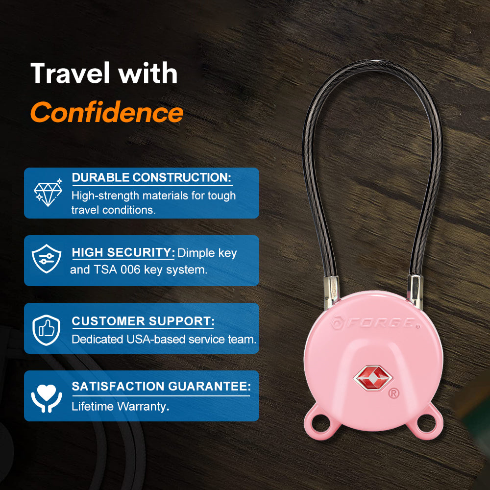 Forge TSA006 Dimple Key Cable Locks (Koala Series, Pink 2 Pack)