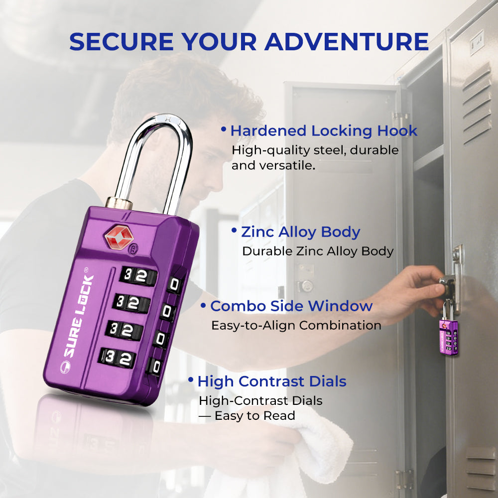 TSA 4-Digit Combination Luggage Lock – Resettable with Open Alert (Dark Purple)