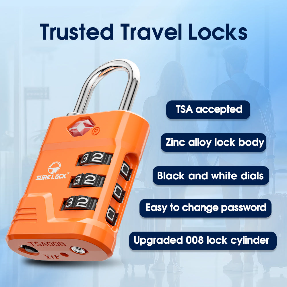 TSA Approved Luggage Lock – 3-Digit Combination Padlock (Orange Pack) - LockSelect 