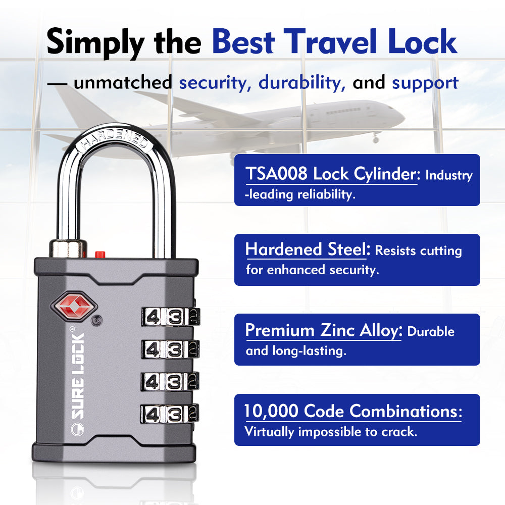 TSA Accepted Combination Luggage Padlock – Ideal for Gun Cases, Transport Equipment, and More (Grey Pack) - LockSelect 