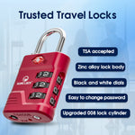 TSA Approved Luggage Lock – 3-Digit Combination Padlock with Open Alert & Easy-Read Dials (Red Pack) - LockSelect 